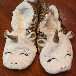 Gold and White sequined Unicorn Slipper socks
